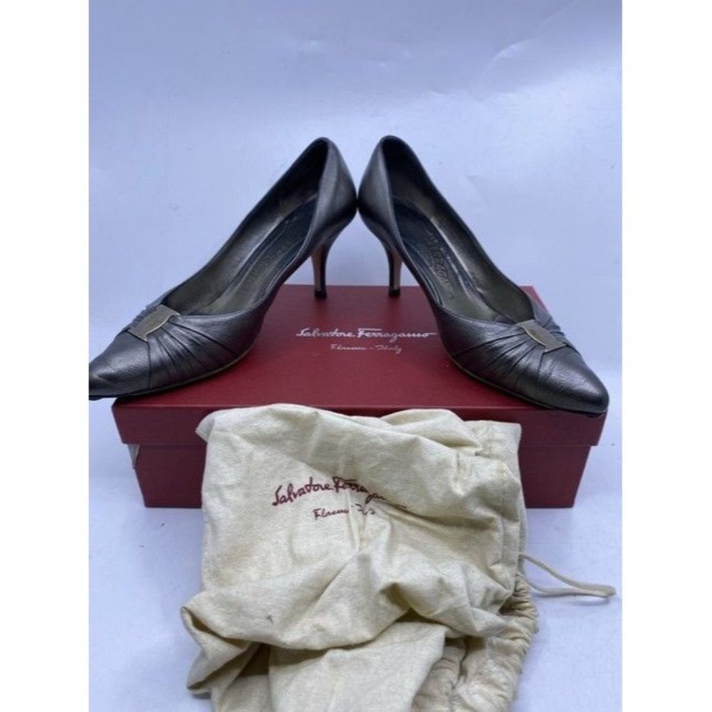 Salvatore Ferragamo Gun Metal Firsea Flat Bow Pumps Size Us - Picture 7 of 10
